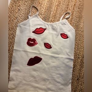 White Tank Top with Red Lip Patches